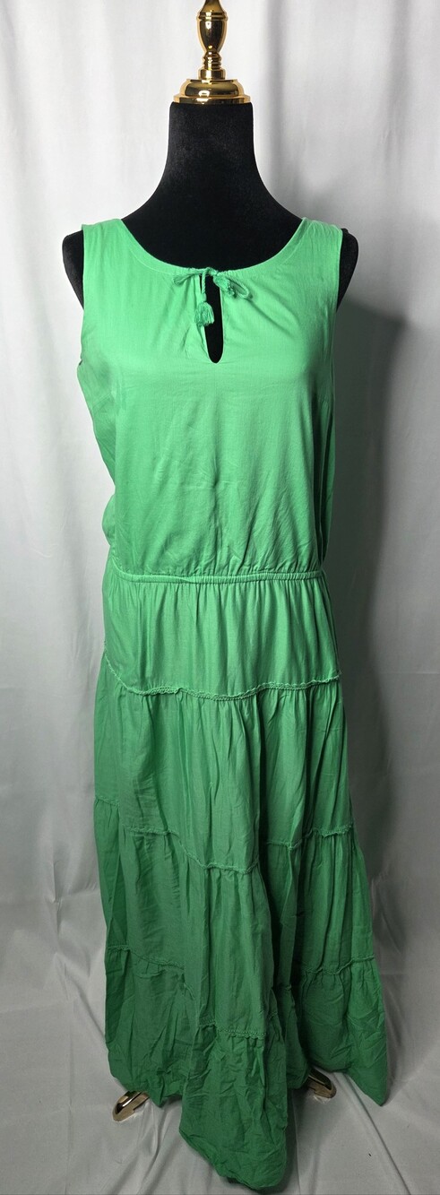 Ralph Lauren Bright Green Sleeveless Tiered Maxi Dress with Tie Neck